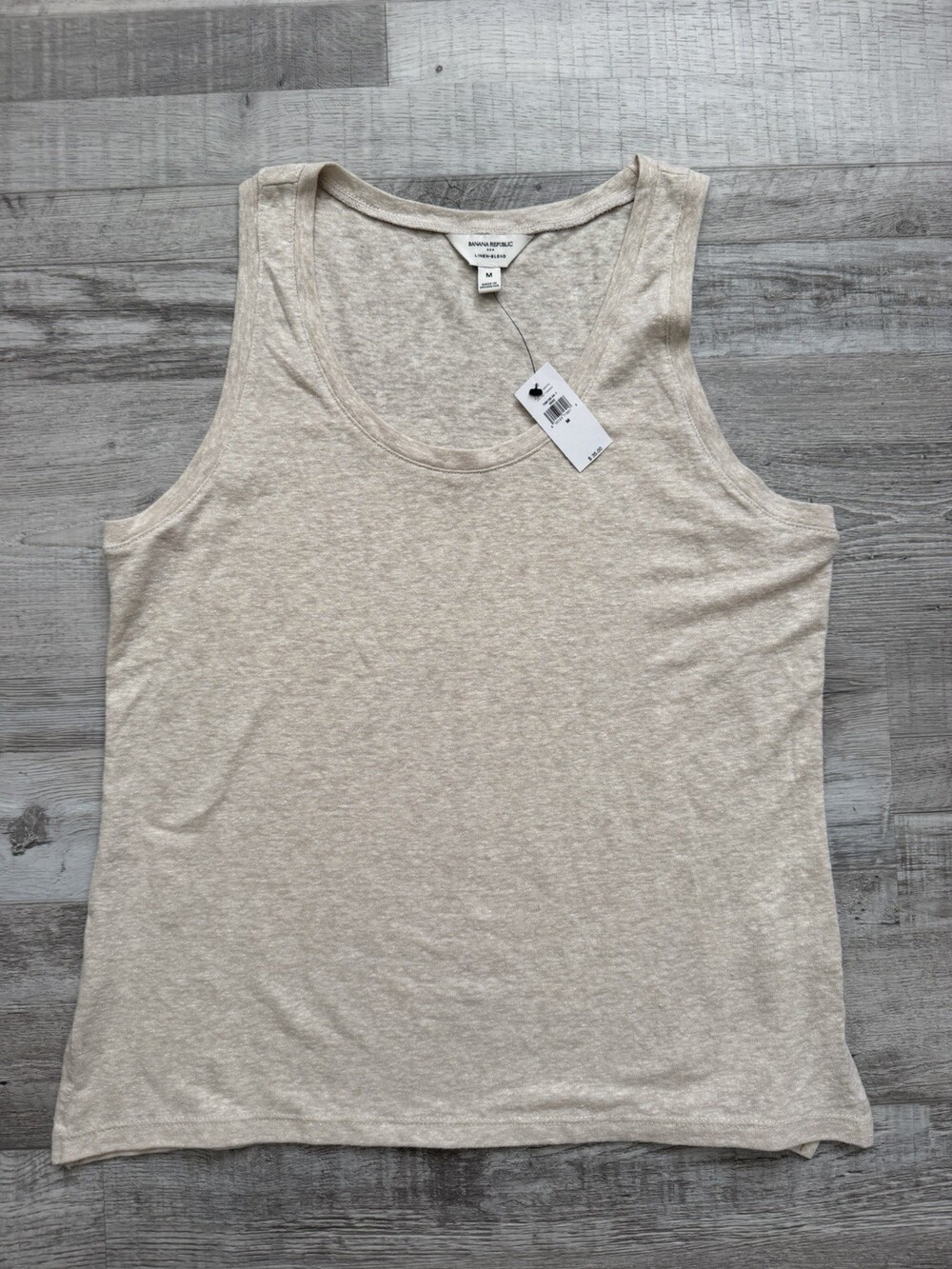 NWT Banana Republic Linen Blend Tank Top Women M Beige Scoop Neck Sleeveless